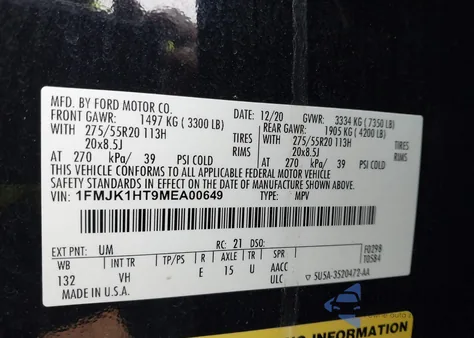 2021 Ford Expedition Xlt Max z USA, uszkodzony, nr VIN 1FMJK1HT9MEA00649